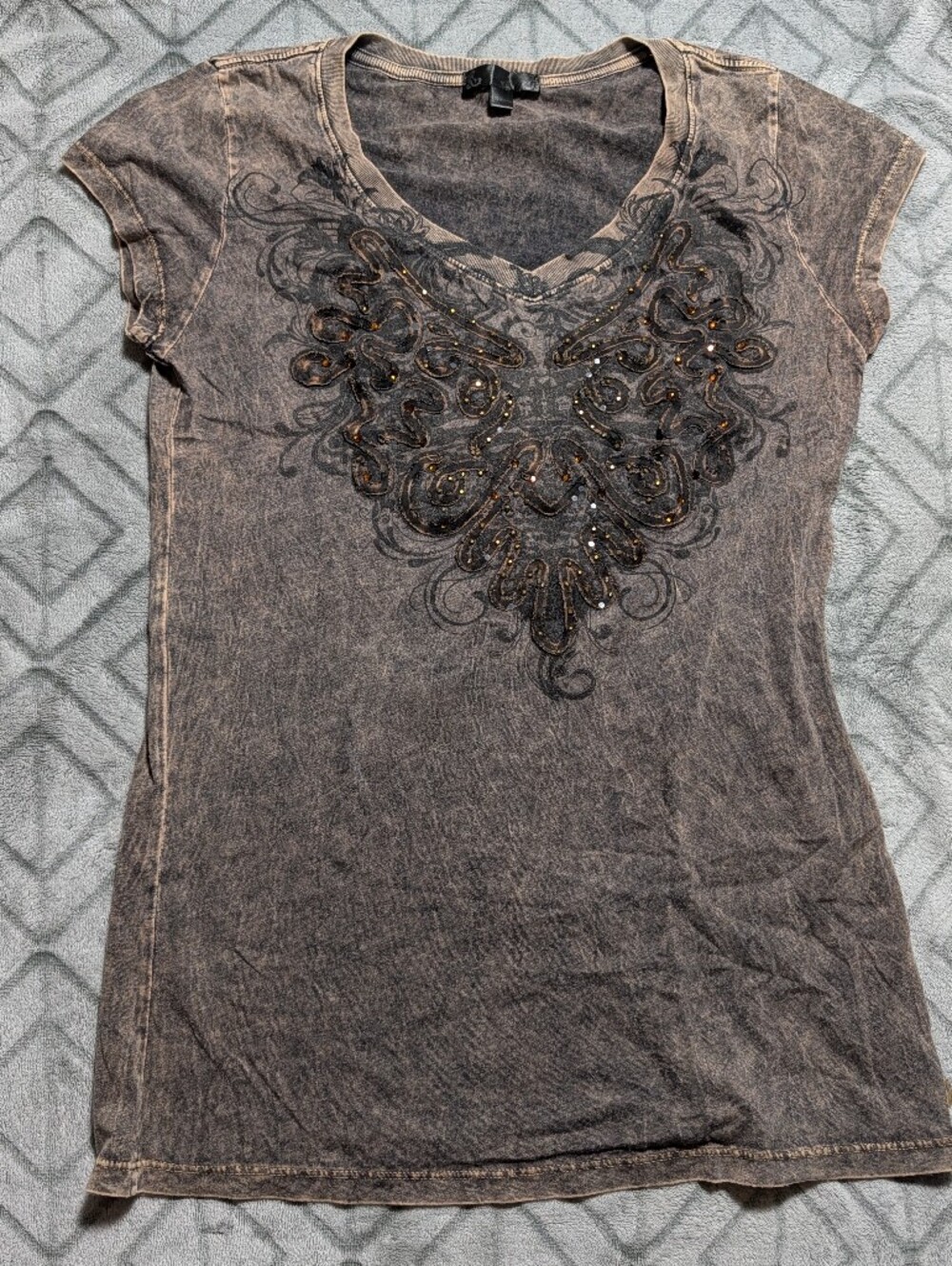 Washed Brown Embellished Women's Top